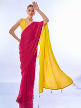 Rani Pink and Yellow Satin Chiffon Saree