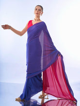 Rose Pink and Blue Hues Elegant Georgette Saree