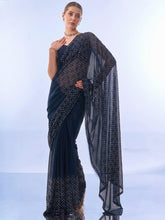 Navy Blue Chiffon Saree with Exquisite Stonework