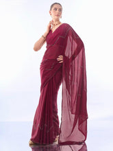 Wine Red Satin Chiffon with Intricate Stonework