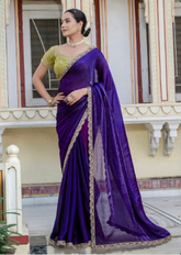 Royal Blue Velvet Satin Saree Collection | Handwork Lace | Premium Ethnic Wear UK