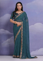 Vibrant Teal Blue Georgette Saree with Bandhani Pattern