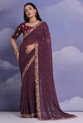 Vibrant Purple Georgette Saree with Bandhani Pattern