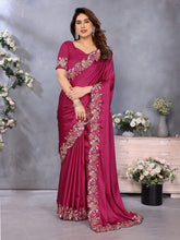 Embroidered Designer Pink Saree with Blouse Piece UK
