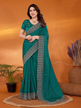 Green Partywear Saree with Intricate Silver Border – Elegant Indian Saree UK
