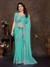 Sea Green Net Saree with Silver Embroidery – Elegant Wedding Saree UK
