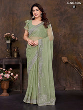 Green Net Saree with Silver Border – Designer Indian Saree UK