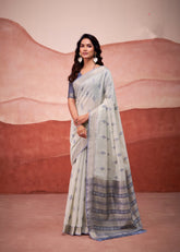 Elegant Grey Silk Saree for Women | Timeless Handwoven Look with Silver Border | Perfect for Festive & Party Wear
