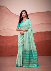 Elegant Sea Green Handloom Saree for Women | Soft Pastel Ethnic Wear with Traditional Motifs