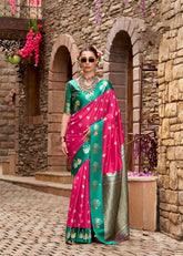 Pink Luxury Handwoven Saree with Elegant Traditional Motifs | Festive & Wedding Wear Masterpiece