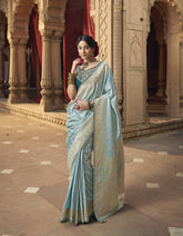 Royal Sky Blue Silk Saree Look | Timeless Elegance in Heritage Palace Aesthetic