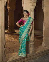Royal Firozi Silk Saree Look | Timeless Heritage Elegance with Modern Queen Vibes