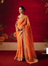 Orange Embroidered Designer Sarees for Women | Wedding Sarees UK