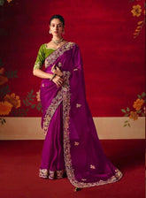 Purple Embroidered Designer Sarees for Women | Wedding Sarees UK