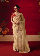 Beige Embroidered Designer Sarees for Women | Wedding Sarees UK