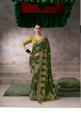 Bottle Green Designer Embroidered Saree Collection | Wedding & Party Wear UK