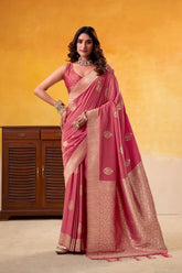 Peach Elegant Banarasi Silk Saree with Woven Gold Motifs | UK