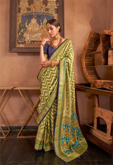 Olive Green Patola Saree with Traditional Weave | Luxury Indian Sarees UK