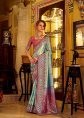 Blue Banarasi Silk Saree with Multicolour Woven Border