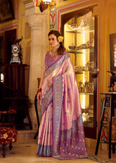 Pink Banarasi Silk Saree with Multicolour Woven Border