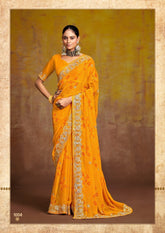Yellow Embroidered Saree with Gold Border | Wedding & Festive Saree UK
