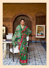 Green Multicolour Traditional Saree with Printed Design | Indian Ethnic Wear UK