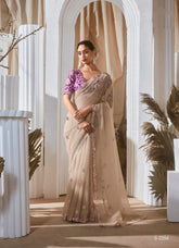 Beige Luxury Embroidered Saree | Designer Indian Saree Online UK