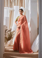 Peach Luxury Embroidered Saree | Designer Indian Saree Online UK