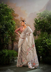 Grey Luxury Floral Woven Saree Collection | Designer Indian Sarees Online UK