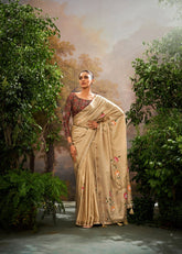 Beige Luxury Floral Woven Saree Collection | Designer Indian Sarees Online UK