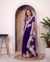 Purple Embroidered Designer Saree with Blouse – Wedding & Party Wear