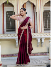 Maroon Velvet Satin Saree Collection | Handwork Lace | Premium Ethnic Wear UK