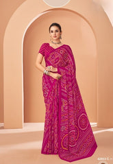 PURPLE Bandhani Print Saree with Blouse Piece – Traditional Ethnic Wear for Women