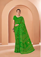 GREEN Bandhani Print Saree with Blouse Piece – Traditional Ethnic Wear for Women