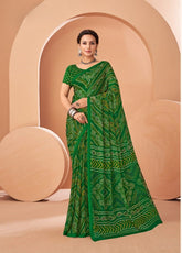 Dark Green Bandhani Print Saree with Blouse Piece – Traditional Ethnic Wear for Women