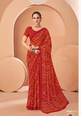 Red Bandhani Print Saree with Blouse Piece – Traditional Ethnic Wear for Women