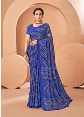 Blue Bandhani Print Saree with Blouse Piece – Traditional Ethnic Wear for Women