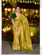 Elegant Green Banarasi-Style Saree with Golden Detailing