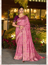 Elegant Pink Banarasi-Style Saree with Golden Detailing