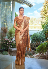 Copper Brown Banarasi Silk Saree with Gold Weaving – Design 6604 | Luxury Indian Saree UK