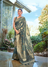 Teal Blue Banarasi Silk Saree with Traditional Zari Pallu | Indian Sarees Online UK