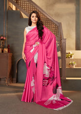 Printed Saree – Hot Pink Floral Designer Saree | Style UK