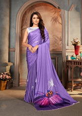 Printed Saree – Purple Lotus Digital Print Saree - Premium Uk
