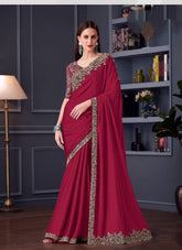 Maroon Designer Saree with Embroidered Blouse | Wedding Wear UK
