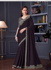 Dark Brown Designer Saree with Rich Embroidery | Evening Wear UK
