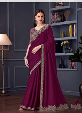 Wine Designer Saree with Rich Embroidery | Evening Wear UK