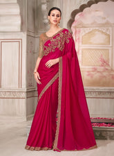 Wine Designer Embroidered Saree with Blouse | UK Ethnic Wear