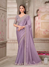 Lavender Designer Embroidered Saree with Blouse | UK Ethnic Wear
