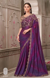 Purple with Wine undertones Designer Embroidered Saree with Blouse | UK Ethnic Wear
