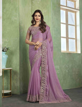 Beautiful Soft silk embroidered Saris In Light Purple Color - INDIASILK
